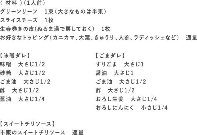 レタスまるごと生春巻きの材料